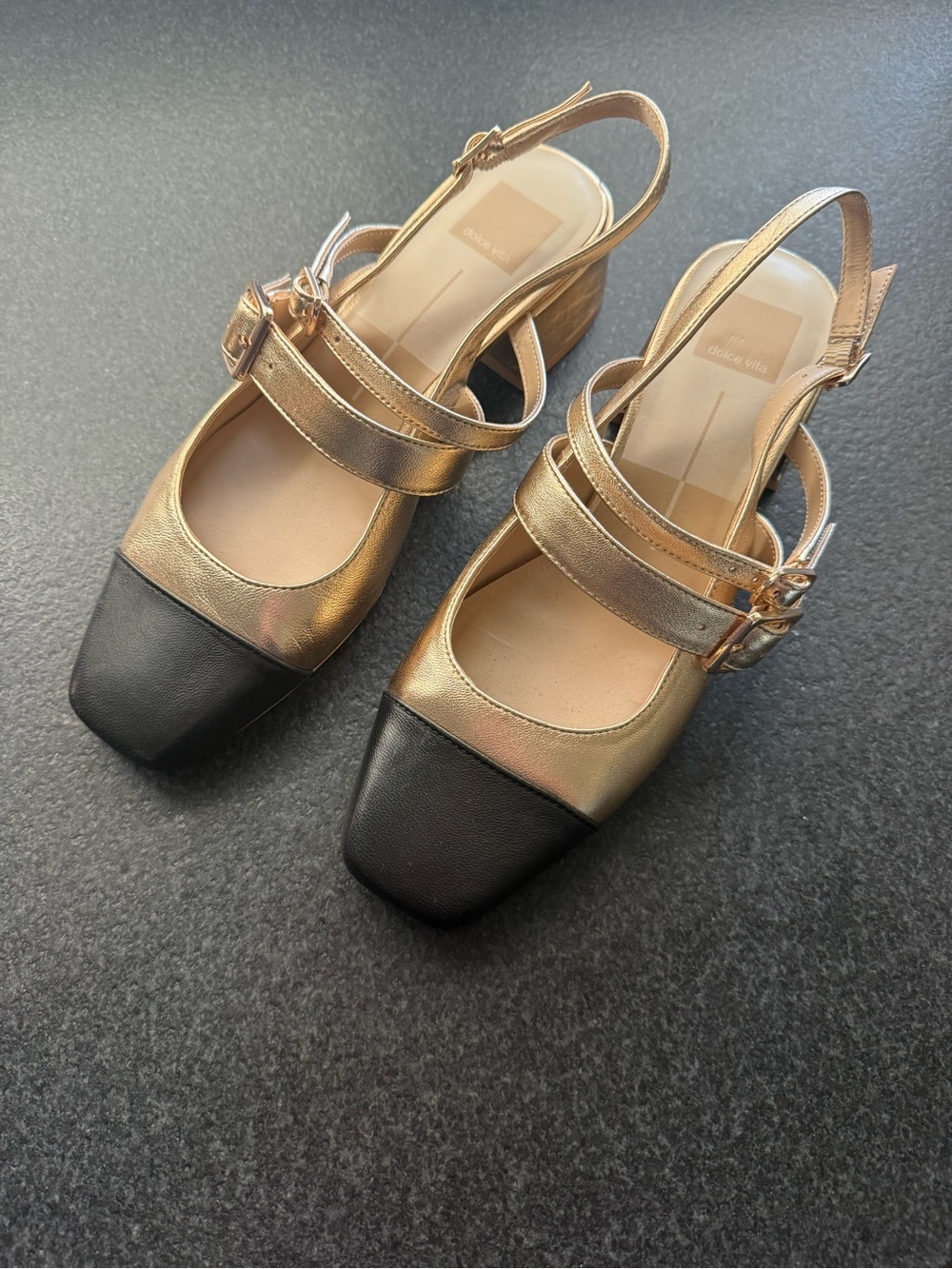 Dolce Vita Gold & Black Slingback Block Heel Mary Jane Women’s Shoes